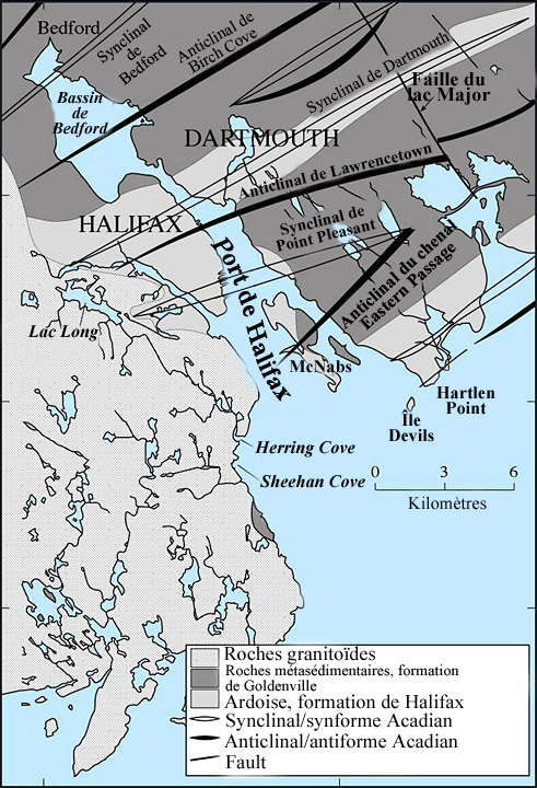 Carte détaillée de la géologie du substratum du port d’Halifax et des zones avoisinantes