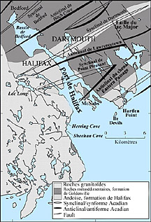 Carte détaillée de la géologie du substratum du port d’Halifax
