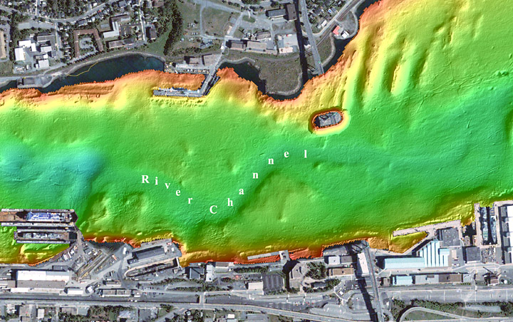 multibeam bathymetric image of the southern part of the Narrows