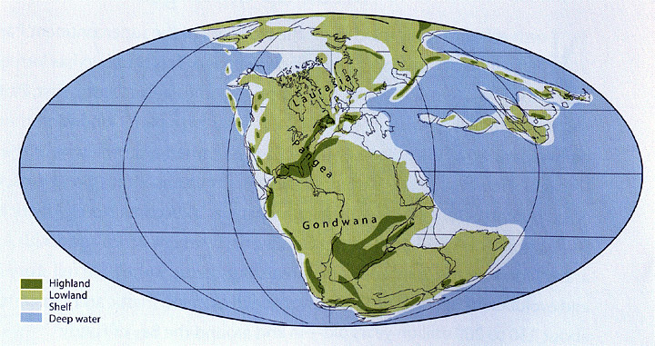 map of the world showing a reconstruction of the super continent