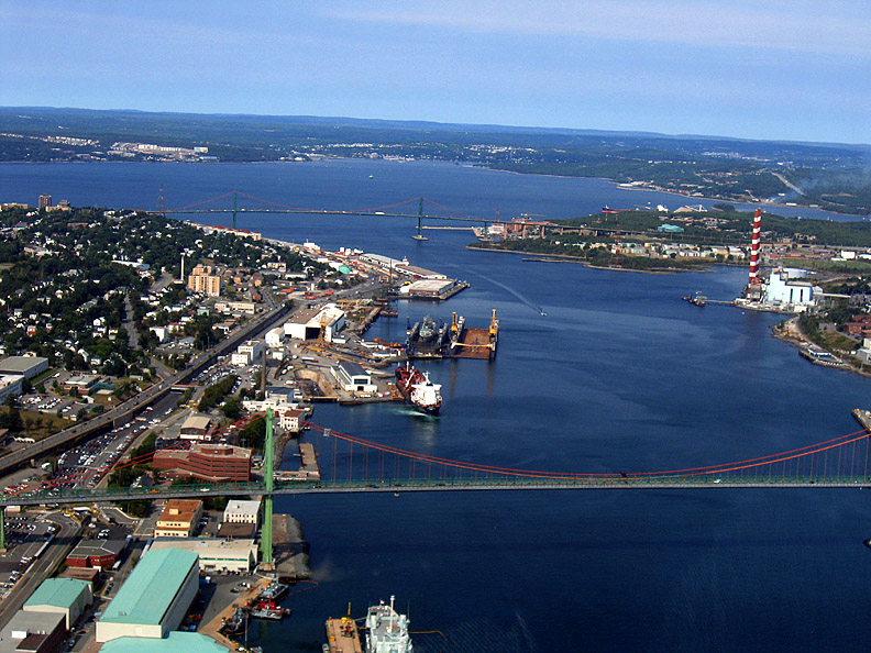 aerial photograph of The Narrows of Halifax Harbour