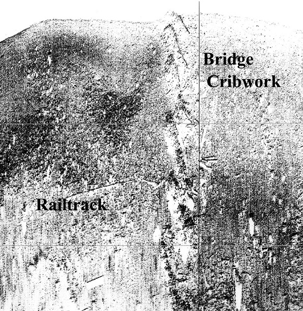 high resolution sidescan sonar record of the original bridge remains