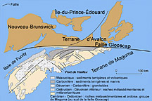 Carte du substratum de la Nouvelle­Écosse indiquant l’emplacement du port d’Halifax.