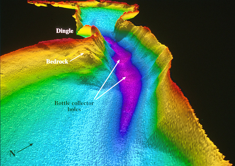 3d multibeam bathymetric image looking up the Northwest Arm