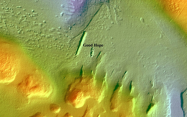 multibeam bathymetric image of the shipwreck Good Hope