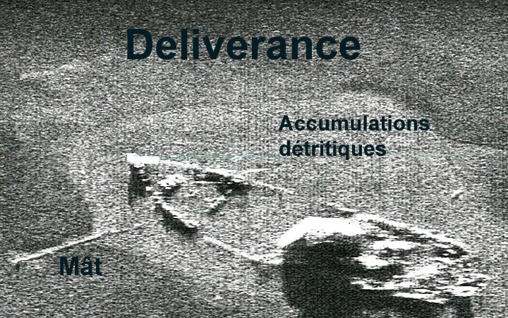 Levé de sonar à balayage latéral du Deliverance gisant sur le fond marin