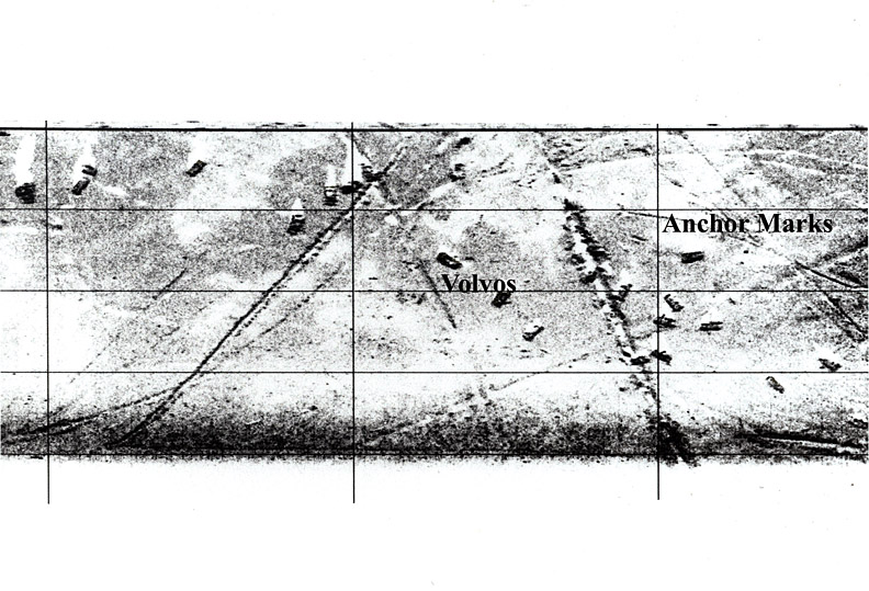 sidescan sonar record of discarded 1969 Volvo automobiles