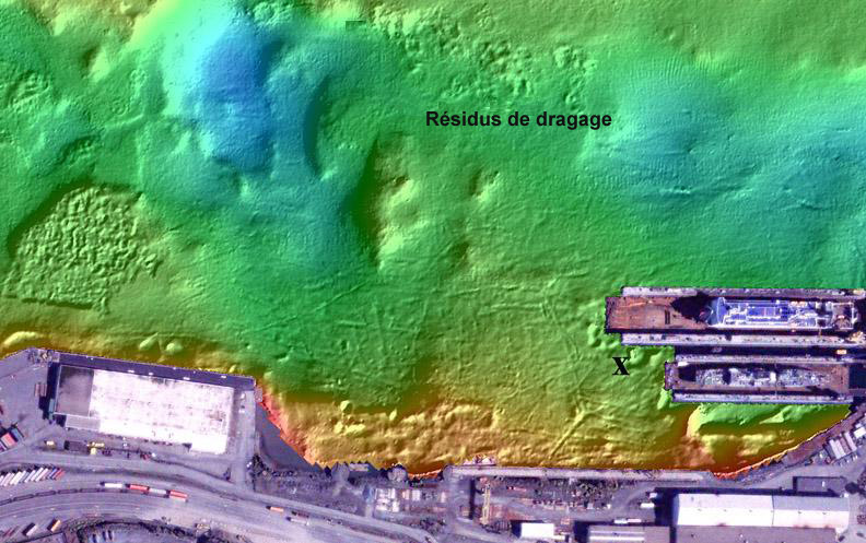 Image de bathymétrie multifaisceaux d’une partie de The Narrows à l’endroit où l’explosion d’Halifax s’est produite